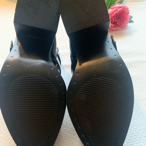 BETTS Black Ankle Boots 2 Buckles Zip-up 6.5 cm Heel Sz 8 Faux Patent & Laces - Picture 5 of 12